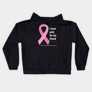 Breast cancer ribbon for friend, with white type Kids Hoodie